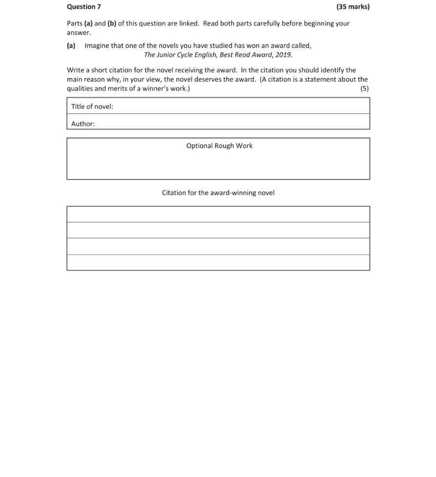 Question 2019 - 7 Part 1