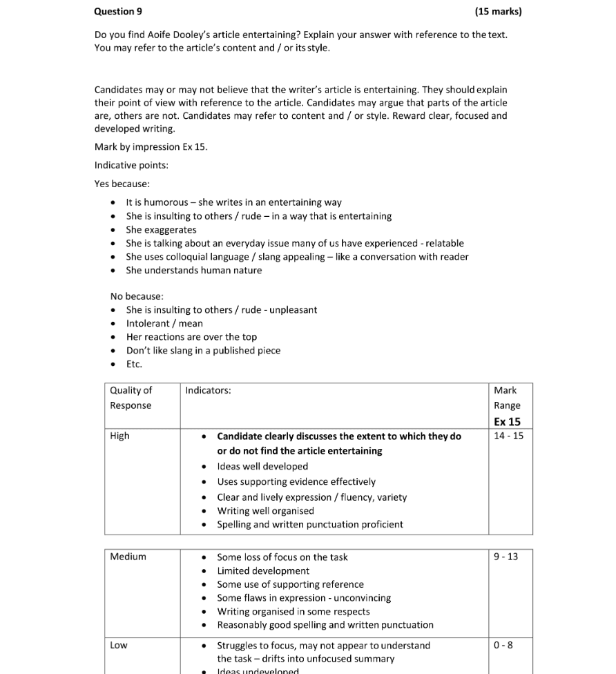Marking Scheme Part 1