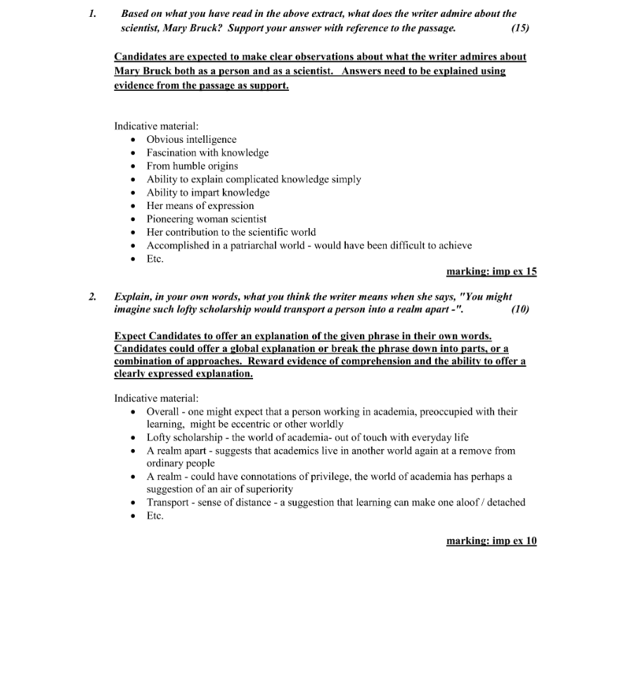 Marking Scheme Part 1