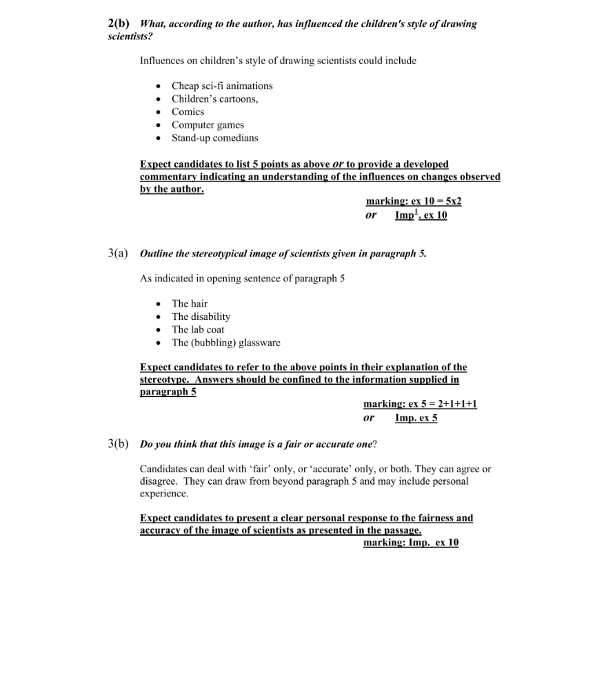 Marking Scheme Part 1