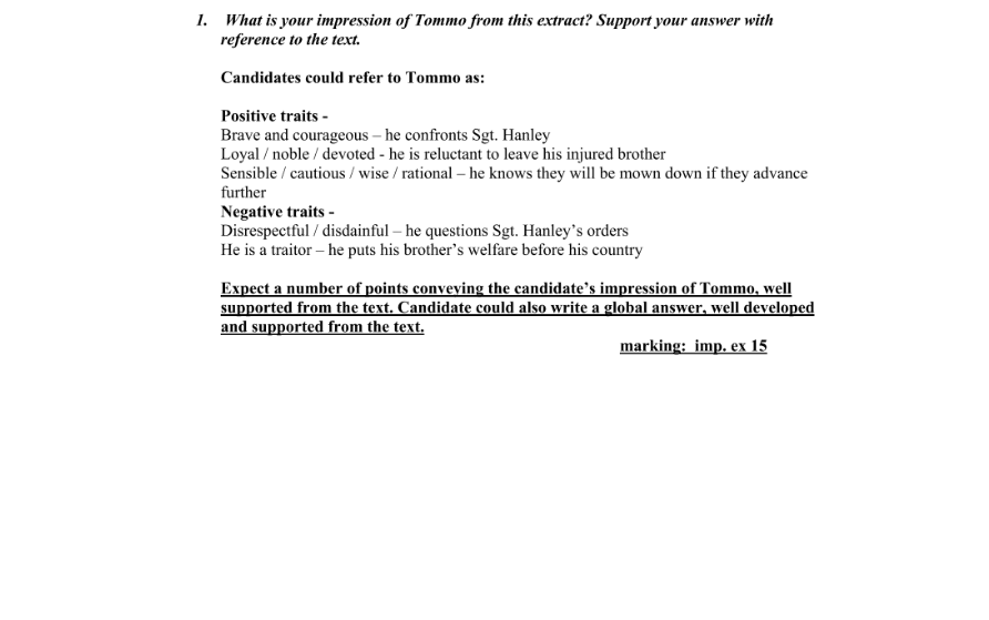 Marking Scheme Part 1