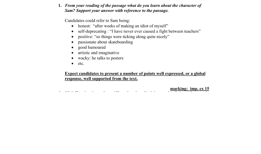 Marking Scheme Part 1