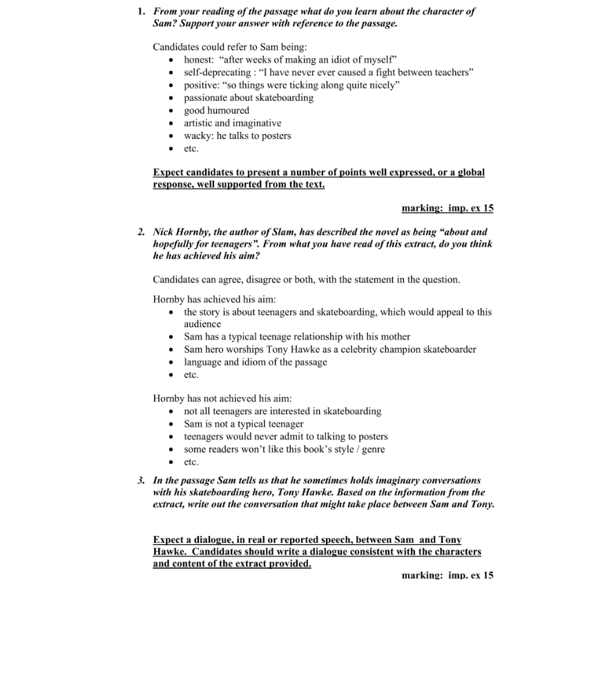 Marking Scheme Part 4