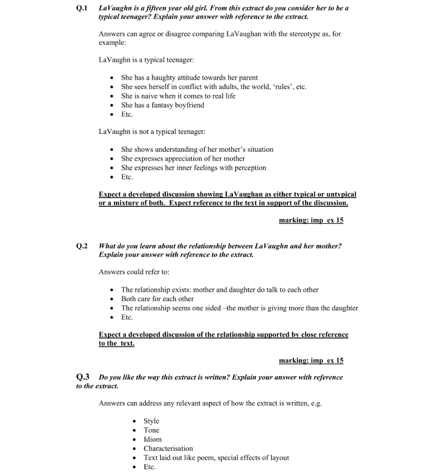 Marking Scheme Part 1