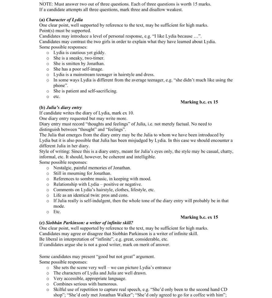Marking Scheme Part 1
