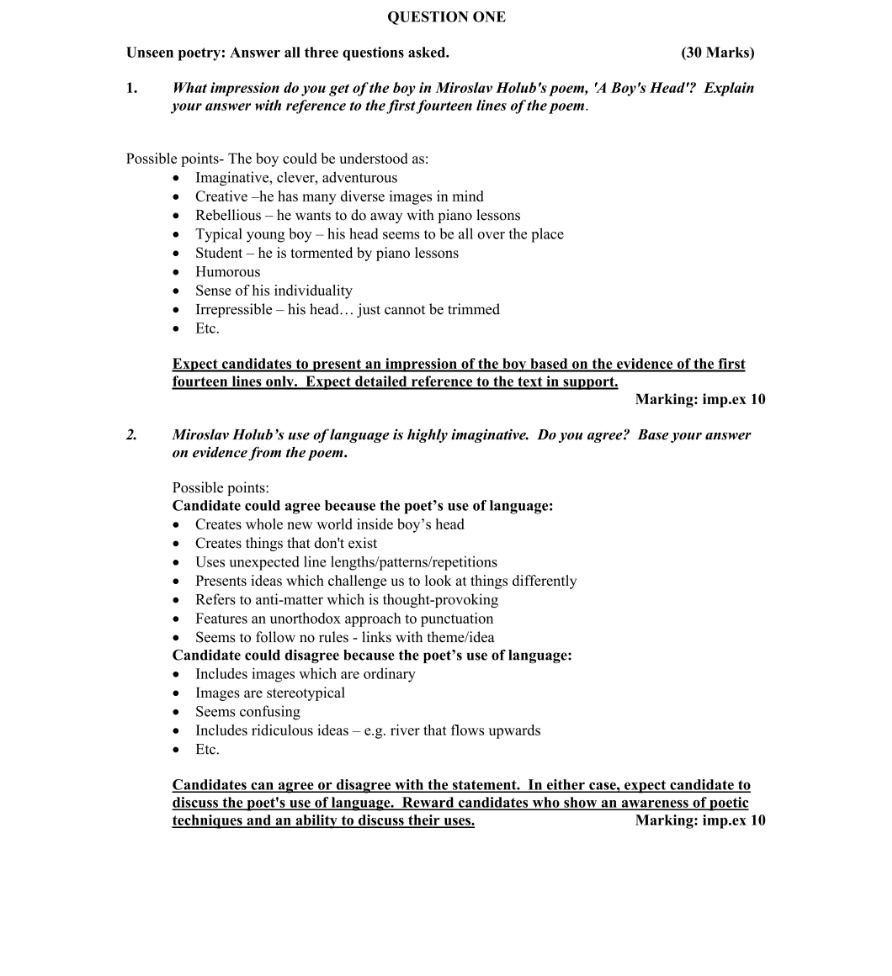 Marking Scheme Part 1
