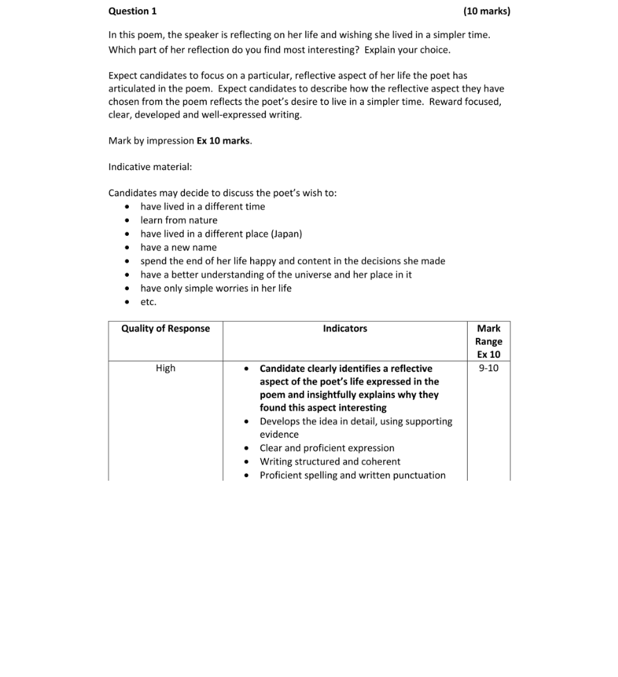 Marking Scheme Part 1