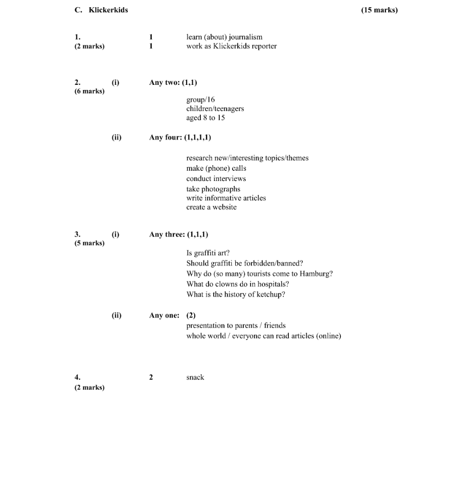 Marking Scheme Part 1