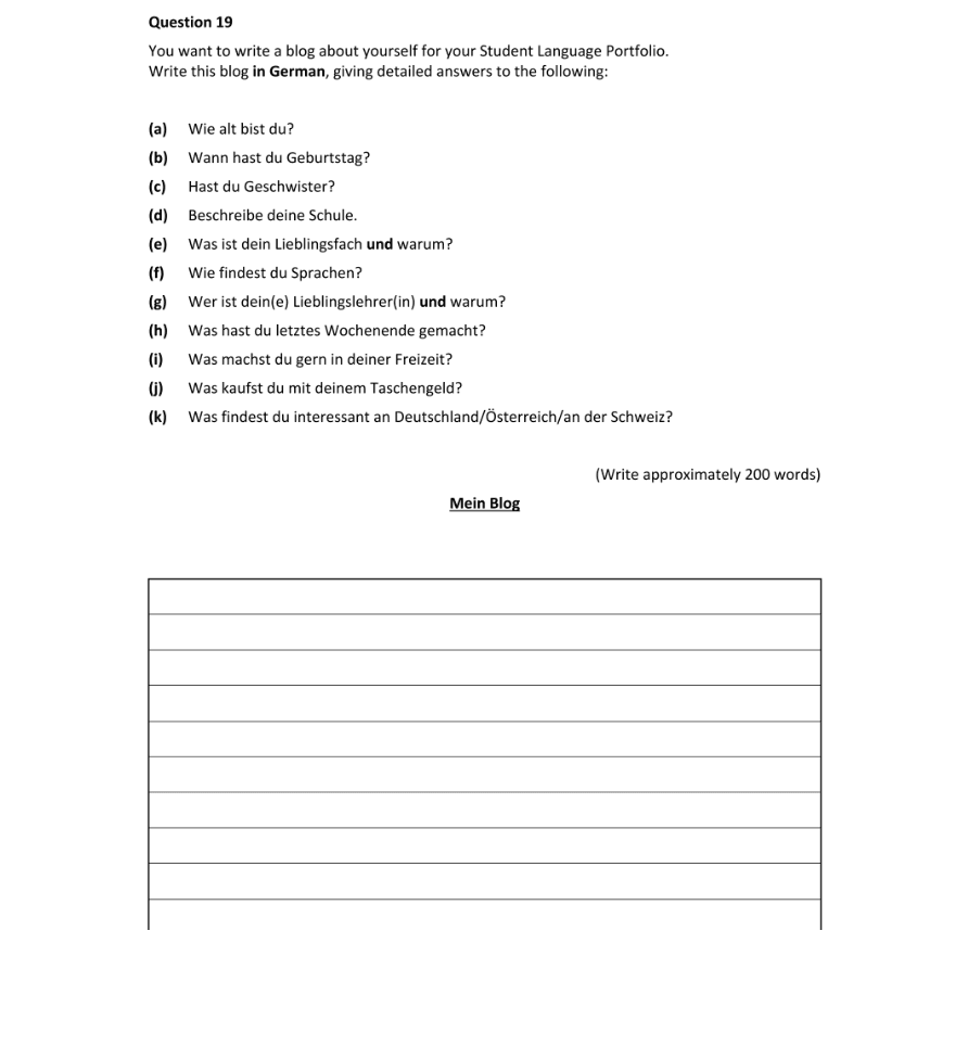 Question 2020 - 19 Part 1