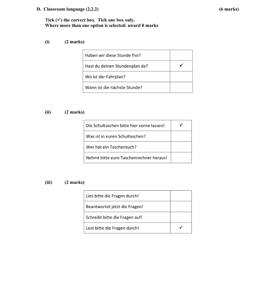 Marking Scheme Part 1