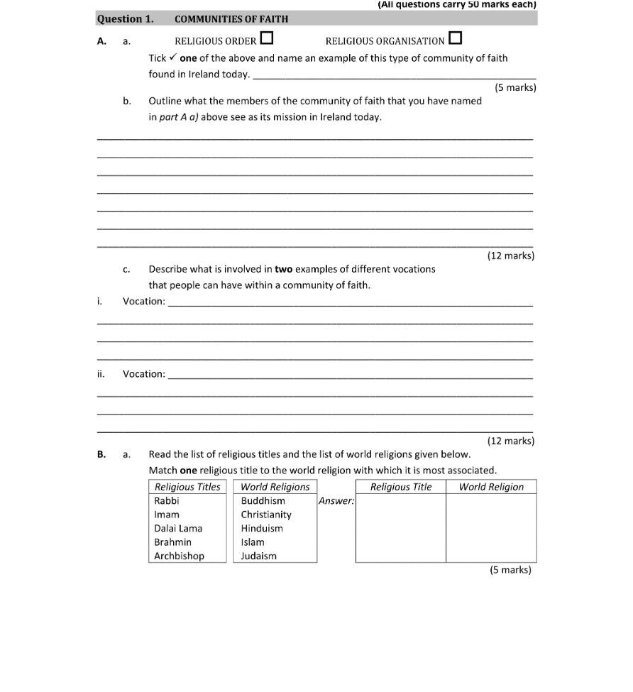 Question 2019 - 1 Part 1