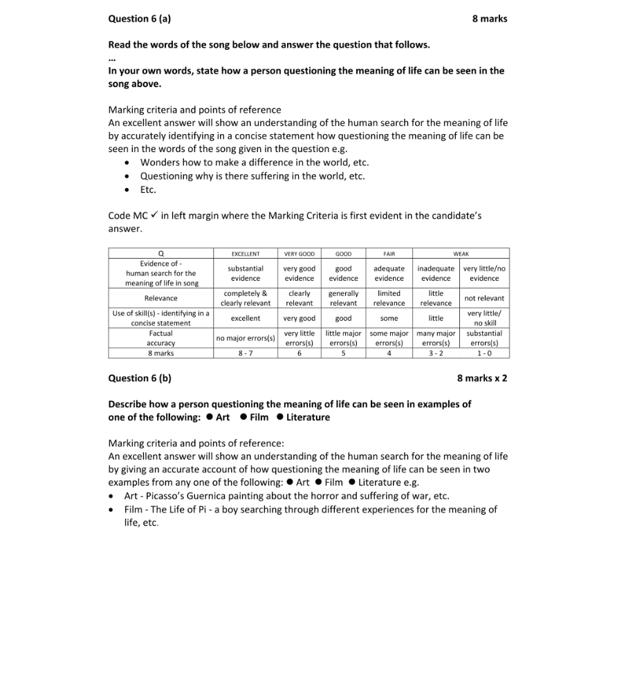Marking Scheme Part 1