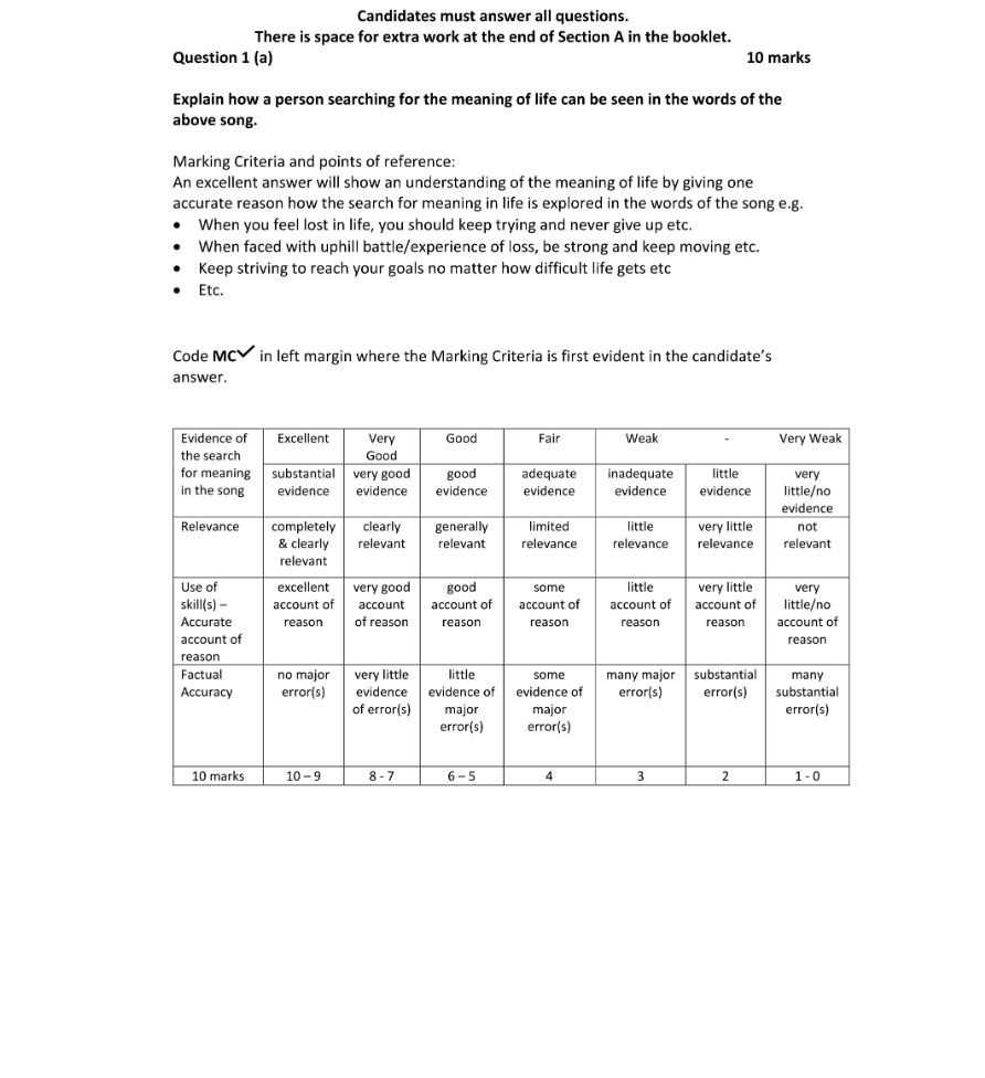 Marking Scheme Part 1