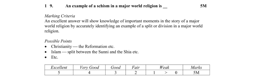Marking Scheme Part 1
