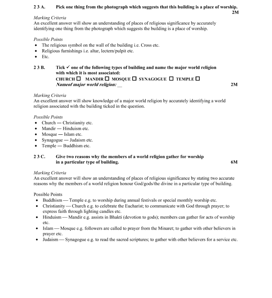 Marking Scheme Part 1