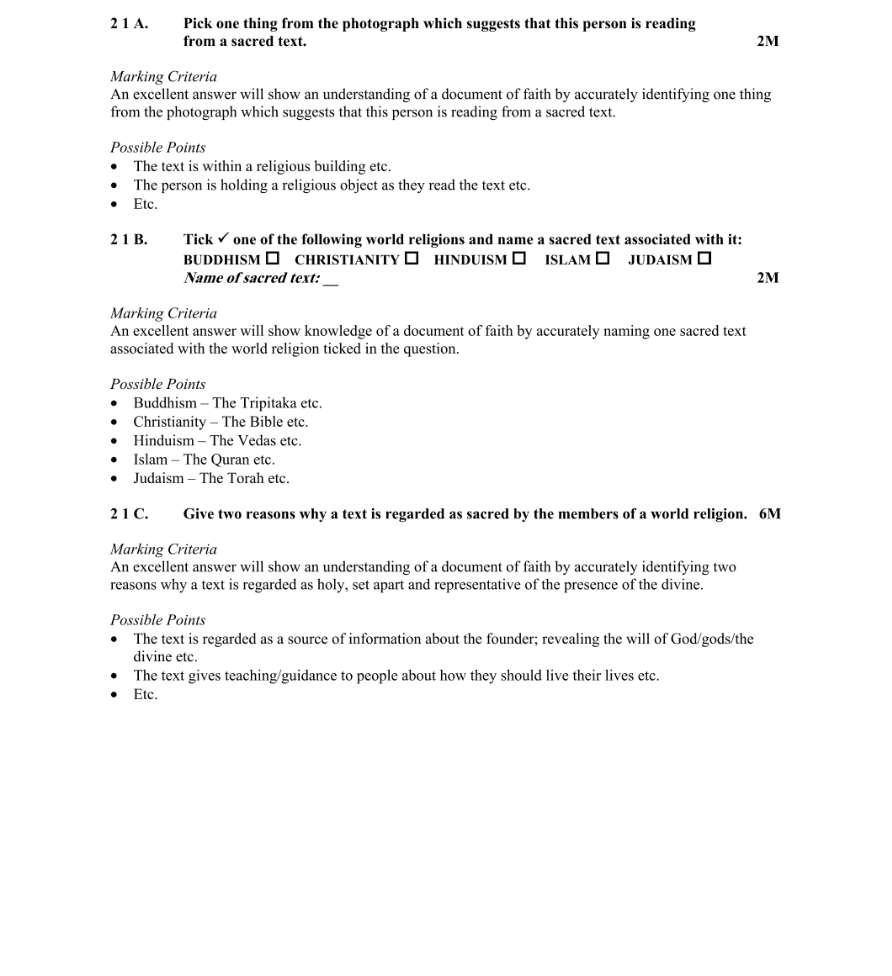 Marking Scheme Part 1