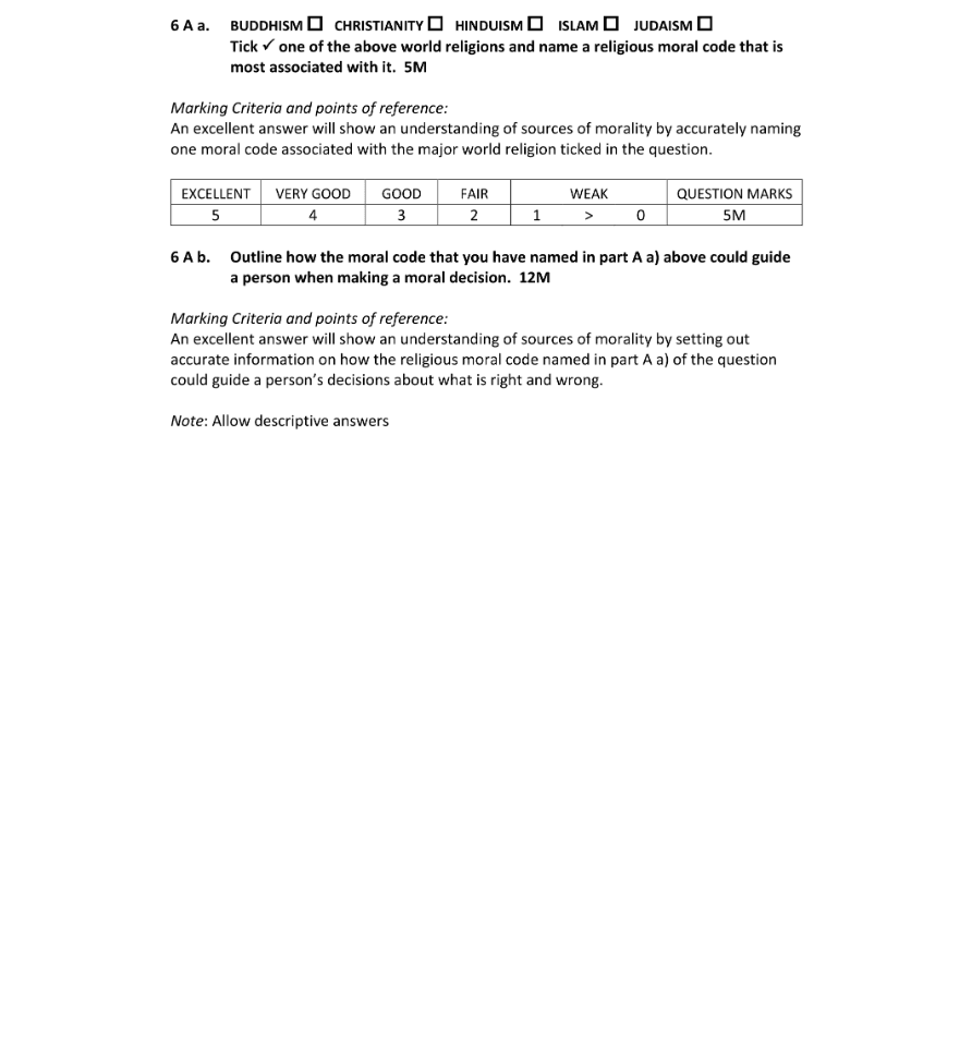 Marking Scheme Part 1